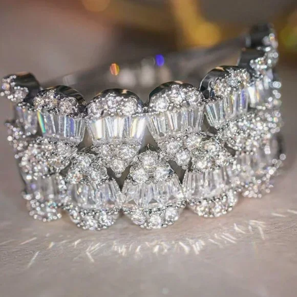 14k White Gold Baguette Diamond Ring Band